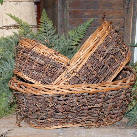 NEW Set of 3 Large Rustic French Country Fall Farmhouse Willow Nesting Baskets - Picture 6 of 9